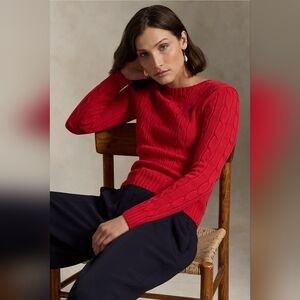 Ralph Lauren Cable-Knit Cotton Crewneck Sweater Deep Orangey Red Size Small